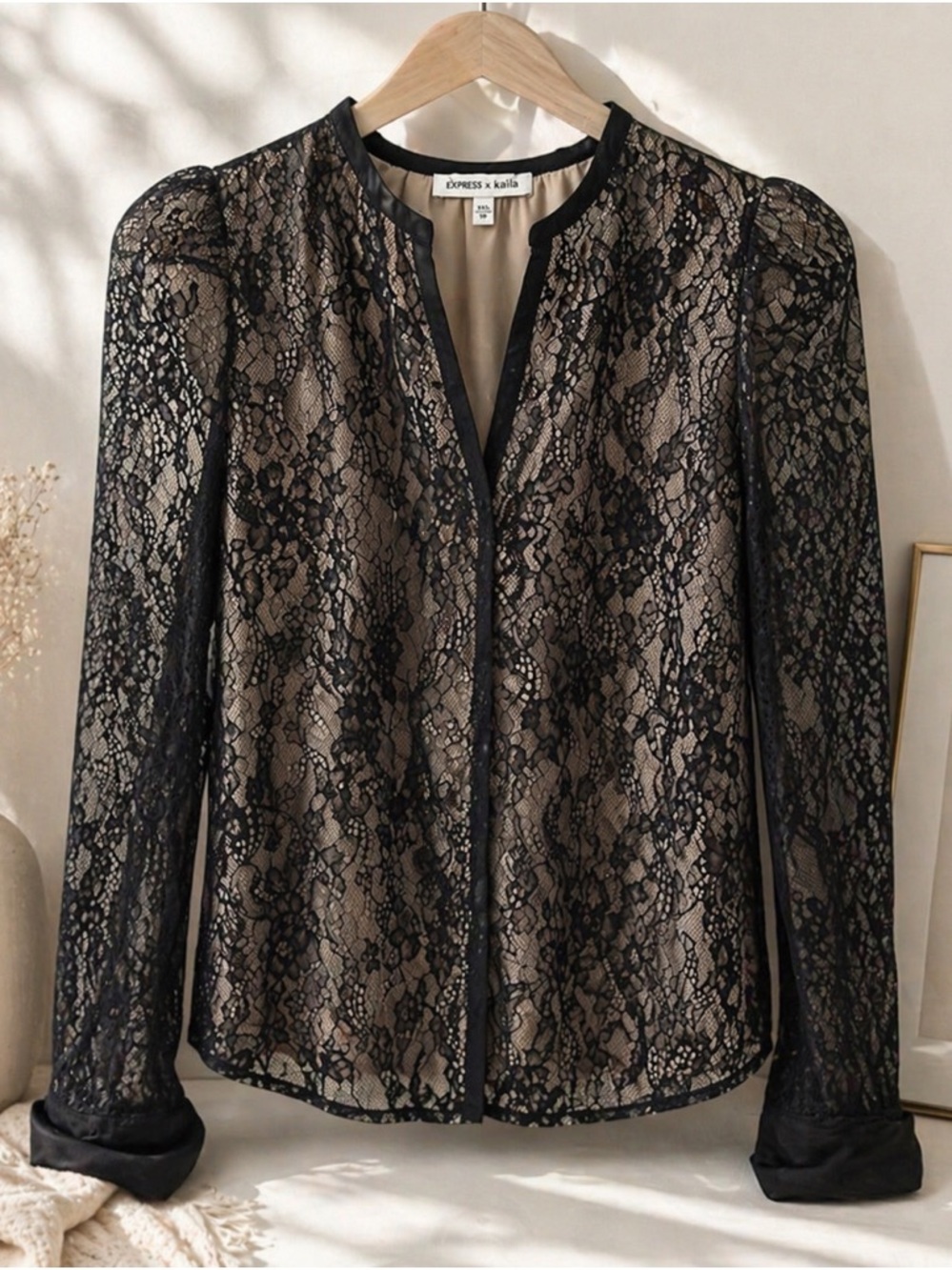 Express black lace and nude shirt. XS